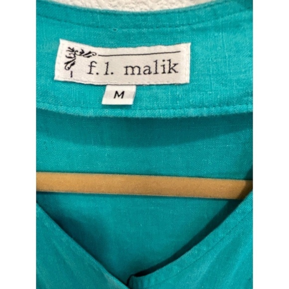 F.L. Malik Sleeveless Button Front Tie Waist V-Neck Linen Maxi Dress Size Medium - Picture 2 of 5